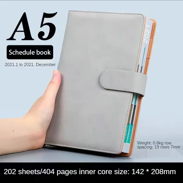 Notebook Books 2021 Schedule Plan 365 Days Daily Calendar Notepad Self-Discipline Punch Card Efficiency Libro Business Office A5 Light gray