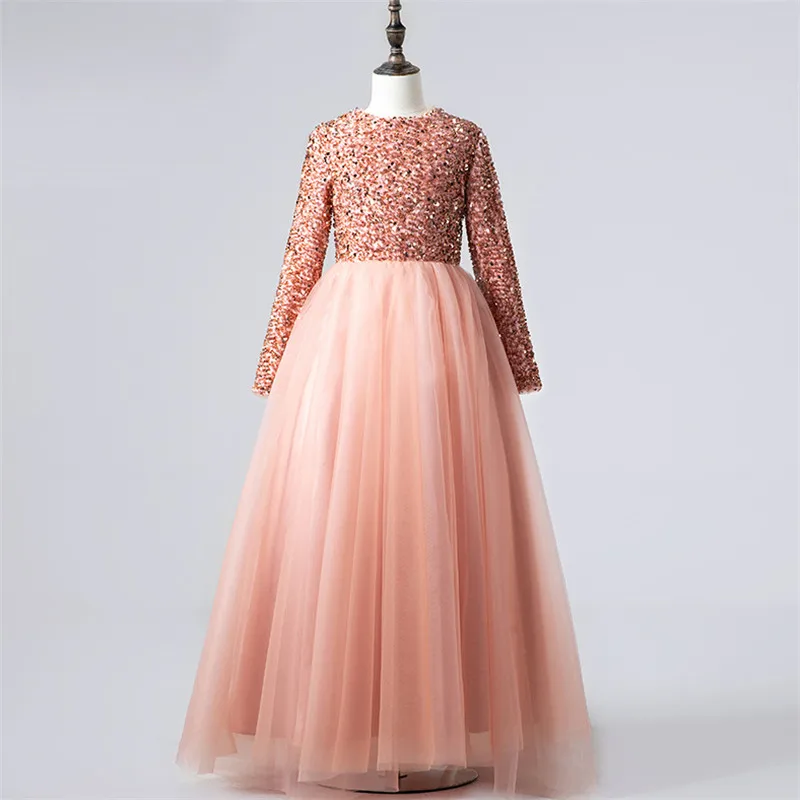 Детское элегантное платье с блестками для девочек; сезон осень-зима; Пышное Платье для дня рождения, свадьбы, вечеринки; Детские роскошные костюмы; платье