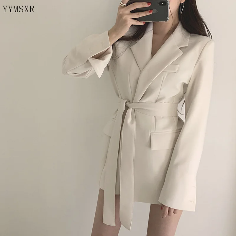 

2020 High quality feminine jacket coat Women's blazer Fall Slim Solid Color Female Temperament mid-length jacket and small suit