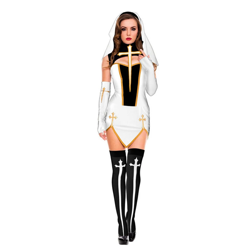 Costume da suora Sexy di cattiva abitudine per le donne Mini abito  religioso medievale con velo di lusso Halloween Christian Nun Cosplay  abbigliamento - AliExpress