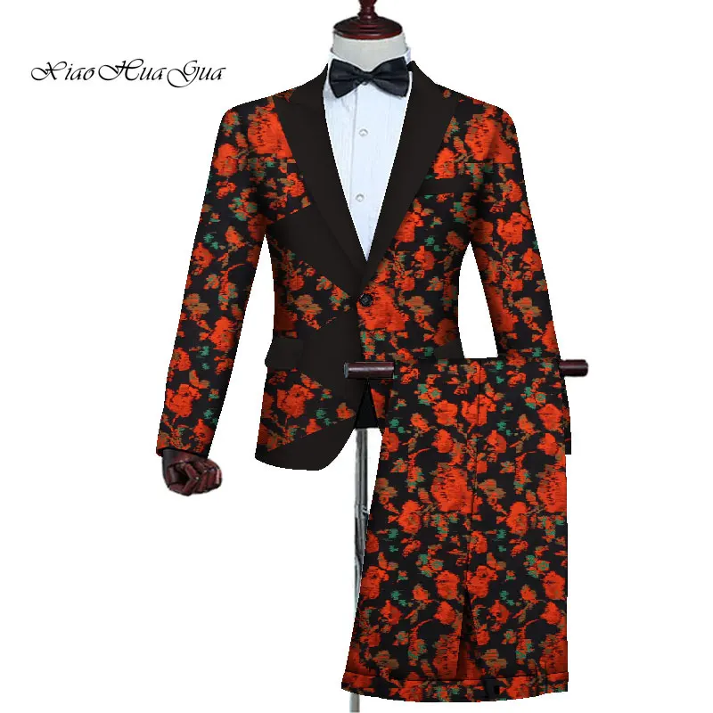

2 Pieces Blazer and Pants Set Mens African Clothing Ankara Clothes Bazin Riche African Wax Print Top Suits and Pants Sets WYN727