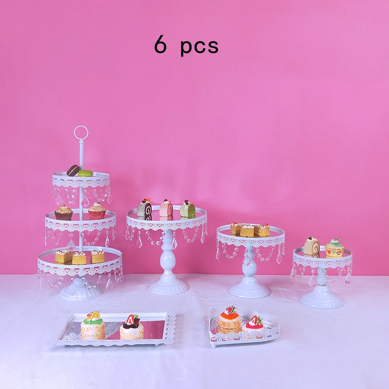 3-18pcs White Metal Cake Stand Set Mirror Crystal Cake Stands Dessert Display Wedding Cupcake Stand with Simple Design