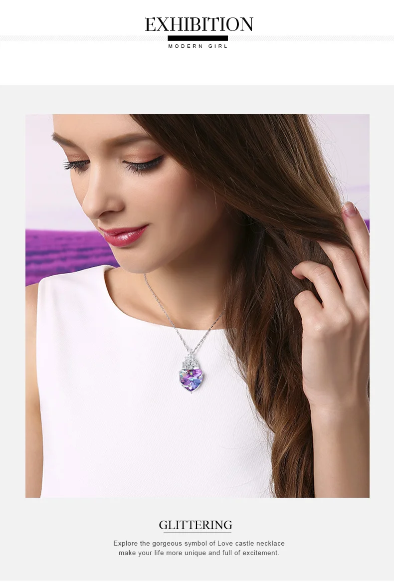 Cdyle, фиолетовое сердце, кристалл от Swarovski, Очаровательное ожерелье, Серебро S925, сказочный замок, ожерелье, женские вечерние ювелирные изделия принцессы