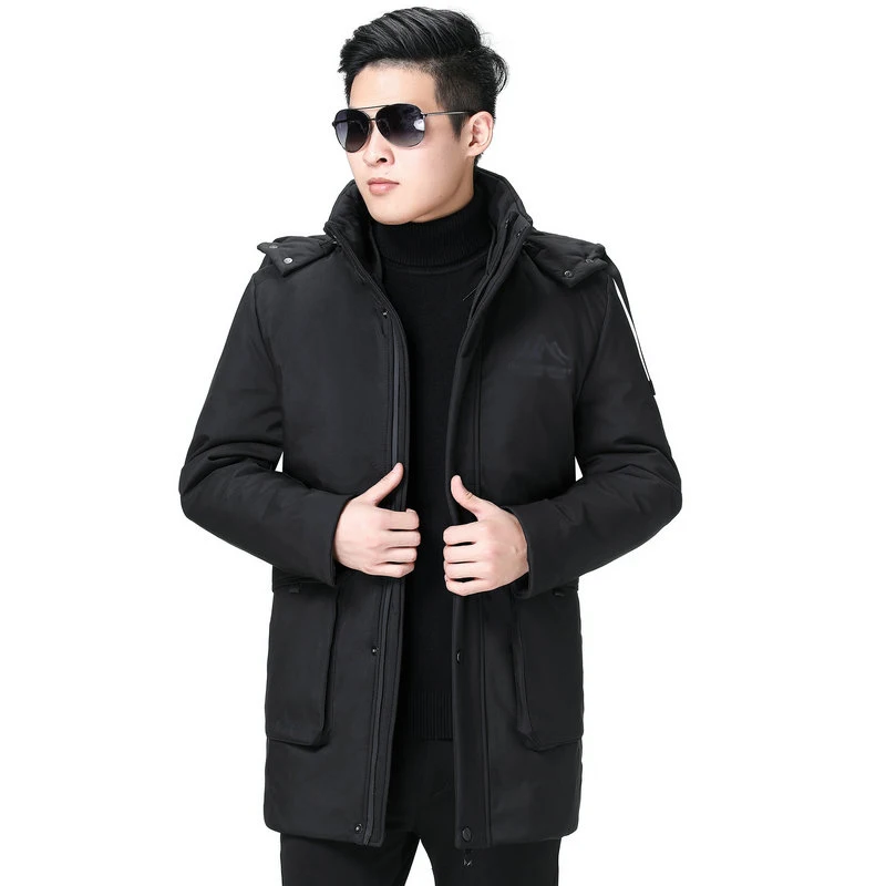 Men Winter Parkas Warm Thick Lightweight Hooded Puffer Basic Coat Man Black Gray Hood Quilted Liner Detachable Jacket Outerwear - Цвет: Черный