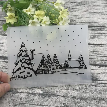 

Christmas houses Plastic Embossing Folder For Scrapbook DIY Album Card Tool Plastic Template Stamps Wedding Decor