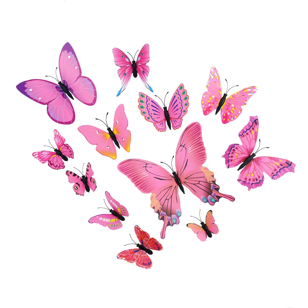 12pcs PVC 3d Butterfly Wall Stickers Cute Butterflies Wall Decor Art Decals Home Room Art