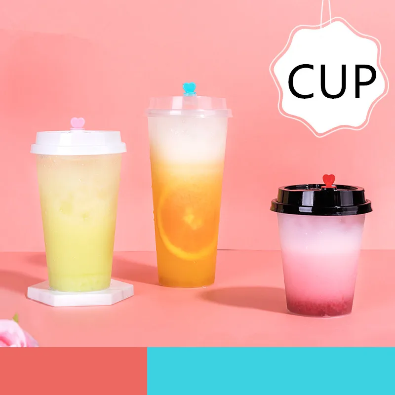 

50pcs 90 caliber thicken disposable juice cup frosted transparent injection plastic cup beverage coffee packaging cup with lid