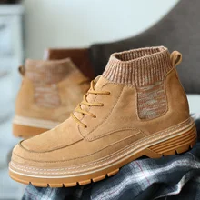 Осень новые рабочие мужские тёплые ботинки с высокими берцами с визуальное увеличение роста пропускающие воздух мужские ботинки прогулочная обувь для мужчин ZM-98