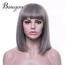 Benemge серый боб парики с челкой короткие прямые синтетические Косплэй вечерние парики для Для женщин