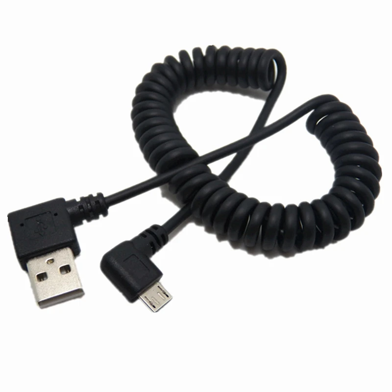 Micro usb Мужской 90 градусов прямоугольный к usb Мужской левый/правый угловой пружинный выдвижной растягивающийся кабель для синхронизации данных и зарядки 1 м