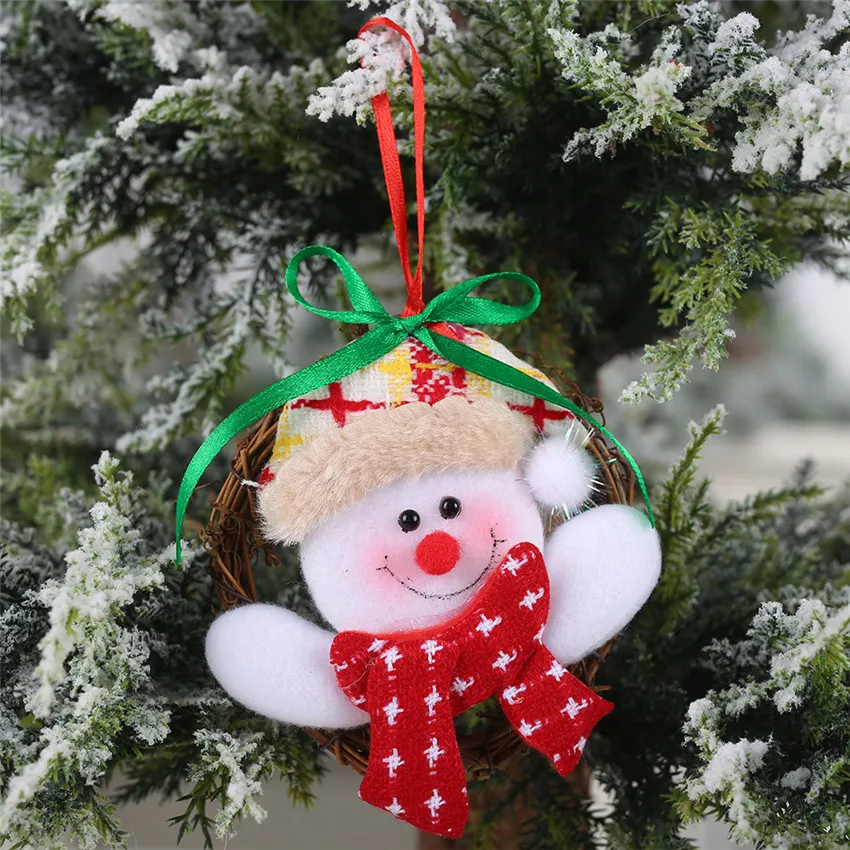 01-Snowman Украшения в виде Санты, оленя, ротанга, куклы, бант, круг, Рождественская елка, подвесные украшения, новогодние, рождественские, вечерние украшения - Цвет: 01-Snowman