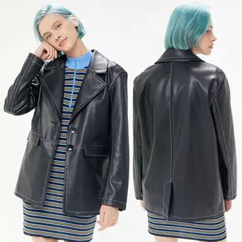 

Women Pu Leather Jacket Casual Slim Soft Moto Biker Faux Leather Jacket Female Coat Spring Autumn Coats Ladies Streetwear Black