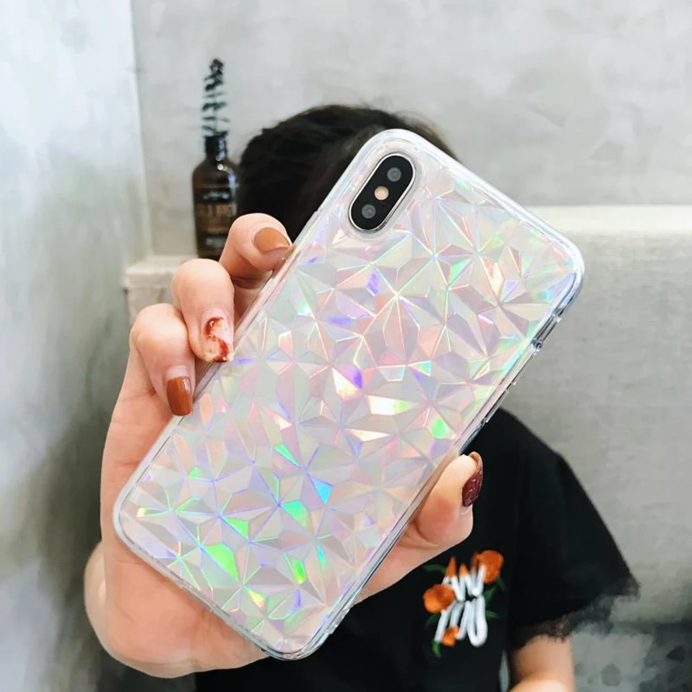 Лазерный градиентный 3D чехол для телефона с сердцем iPhone 6S 7 8 X прозрачный