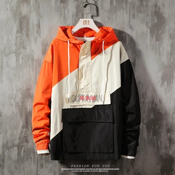 

2019 New Sping Jackets Men Patchwork Jacket Fashion Hip Hop Plus Size College Student Windbreaker Coat Men's Hood Jacket M-5xl