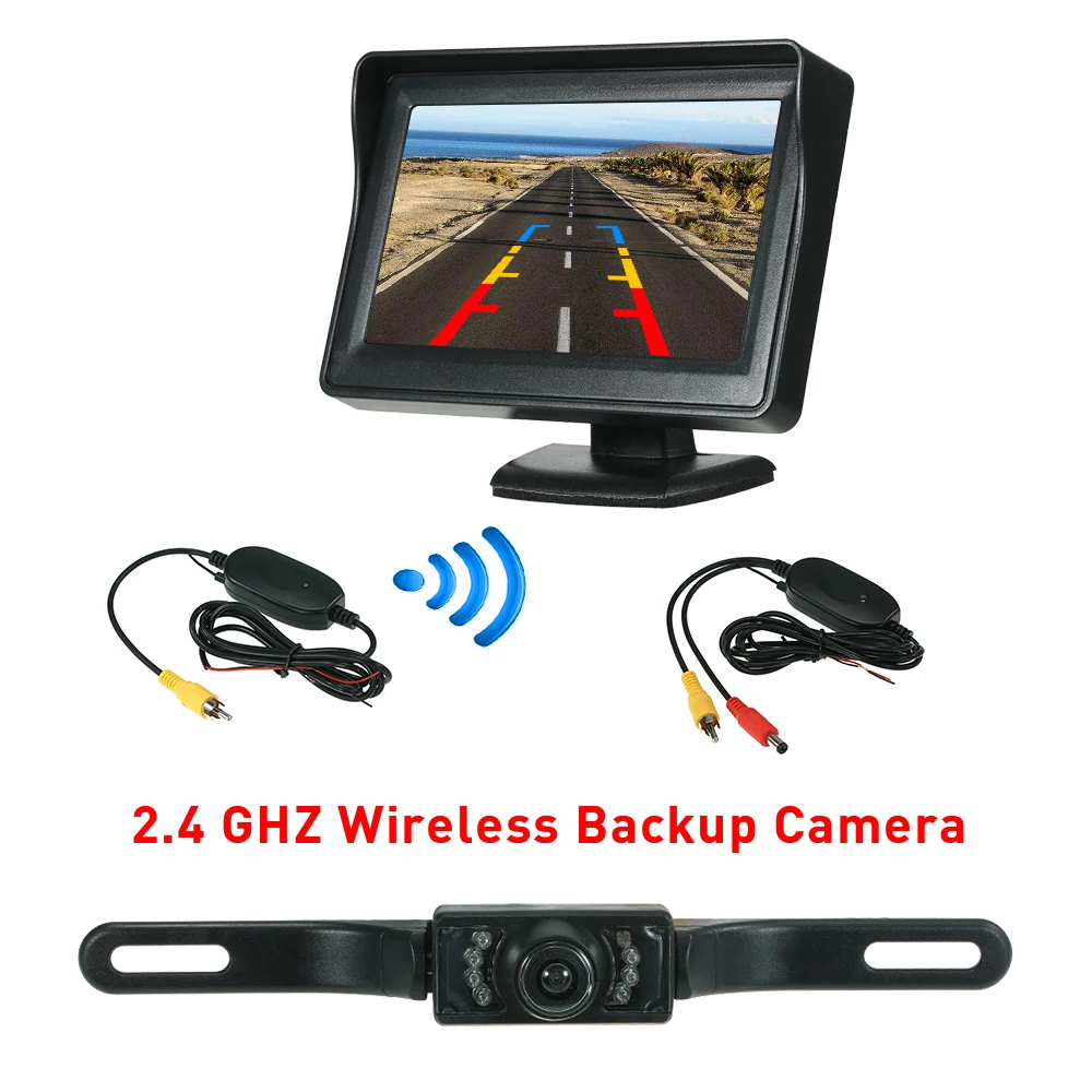 4.3" Car TFT LCD Monitor Wireless Transmitter Receiver Backup Reverse Camera Parking System Night Vision