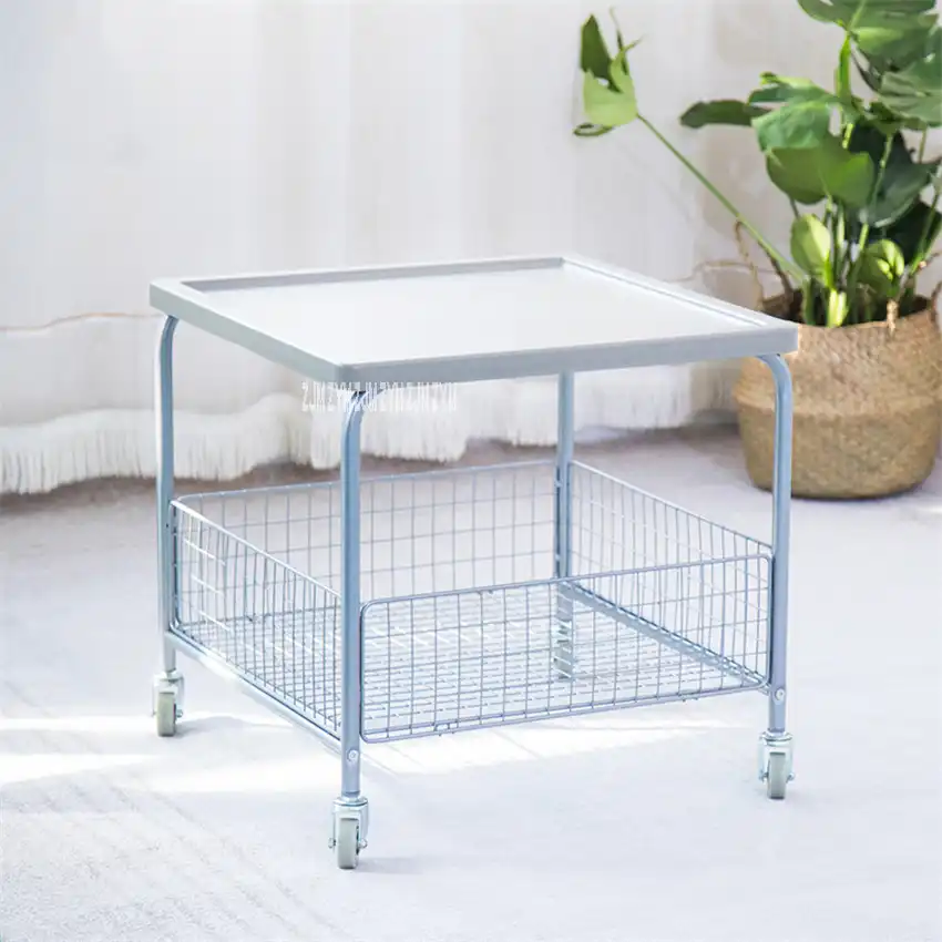 Modern Double Layer Trolley Side Table Mobile Coffee Modern Double Layer Trolley Side Table