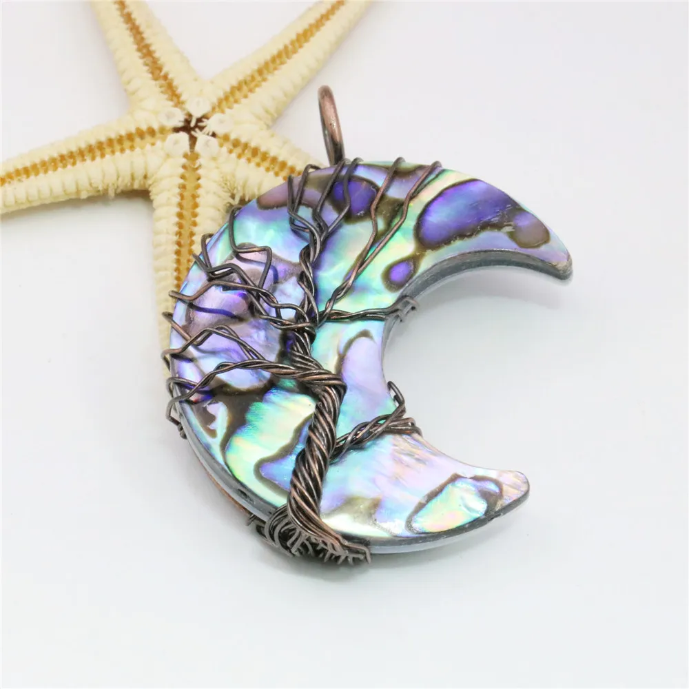 

The Crescent Moon And The Tree Abalone Seashells Sea Shells Pendant Fashion Jewelry Making Design DIY Decorative For Women Girls