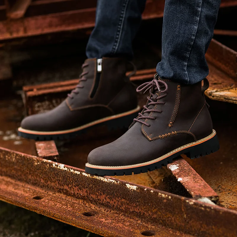 Large size 38-46 Genuine Leather Men Boots Winter Ankle Boots Fashion Lace Up Shoes Men Business Casual High Top Men Shoes