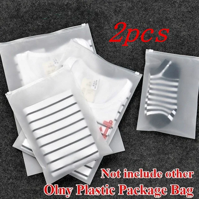 

2pcs Portable Translucent Plastic Package Cloth Travel Storage Pouch Waterproof Bag Zip Suitcase Cloth Organizer