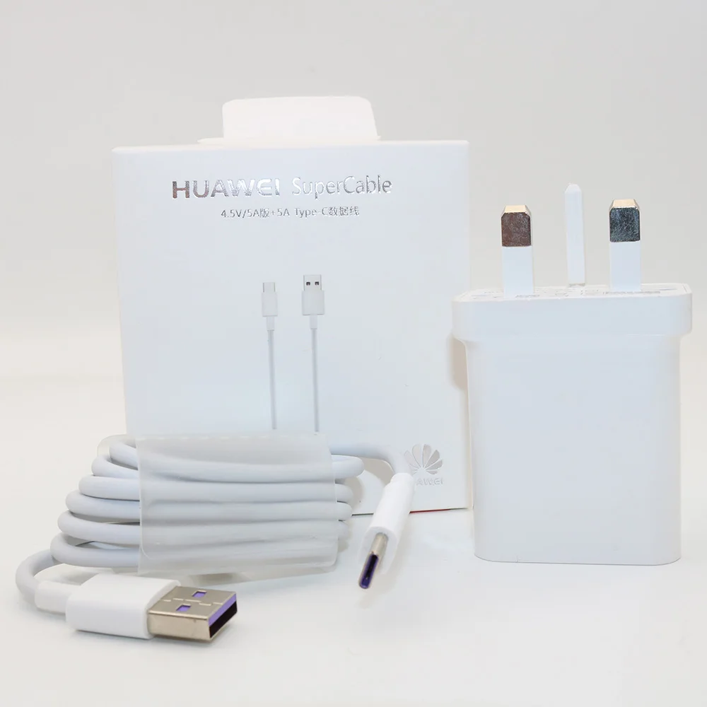 Быстрое зарядное устройство HUAWEI для mate 9 10 Pro P10 Plus Supercharge Быстрый дорожный настенный адаптер 4.5V5A/5V4. 5A type-C 3,0 USB кабель 1 м - Тип штекера: UK charger x cable