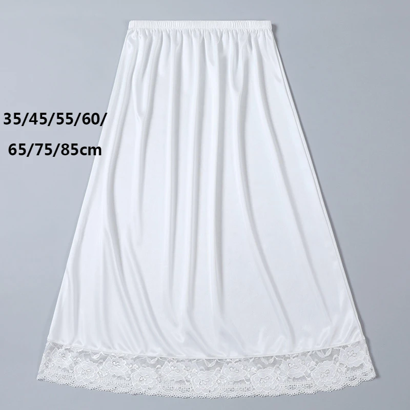 Lace Decoration Bust Skirt Long Skirt Design Basic Stain Silk Half Silp for Dress Women Underskirt 35-85cm White Black Petticoat underskirt lining lolita underskirt