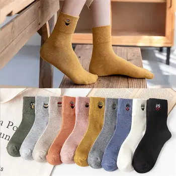 

1 Pair Women Socks Autumn Winter New Cartoon Embroidery Planet Cotton Tube Socks Ladies College Wind Fashion lovers Socks
