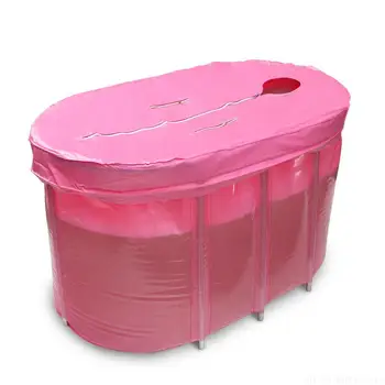 

Foldable Adult Bathtub with Stainless Steel Supporter Double Non-inflatable Folding Bath Barrel Bath Tub Portable Soaking Tub