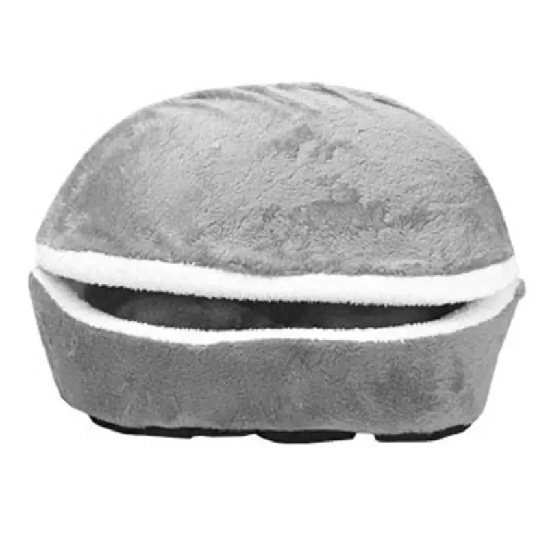 Grey Removable Dog Sleeping Bag Hamburger Shape Plush Pet Bed Warm Kennel Nest Sofas Mat Dog House Cat House Pet Products Cat Bed - Color: Grey