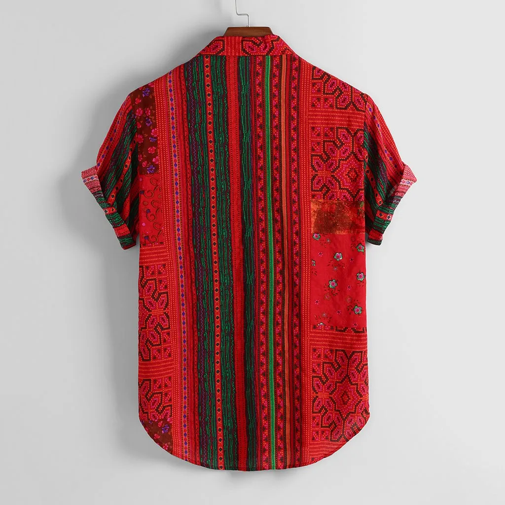 Гавайская Мужская рубашка camisa винтажная Этническая рубашка с коротким рукавом с принтом Повседневная Свободная блузка с воротником Топы мужские рубашки