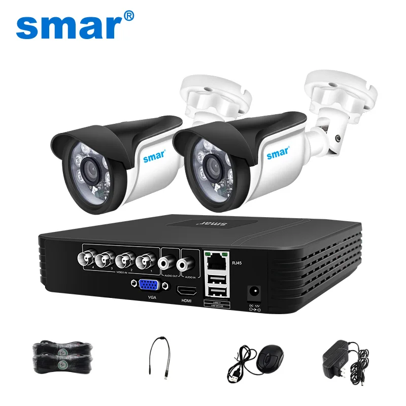 Smar 4CH 1080N 5in1 AHD DVR Kit CCTV System 2pcs 720P/1080P AHD Waterproof/Bullet Camera Security Surveillance Set Email Alarm