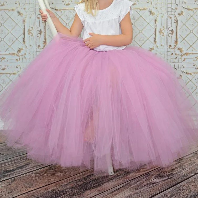 Girls Long Tulle Tutu Skirt Kids Dance Pettiskirts Underskirt Tutus Children Christmas Birthday Party Costume Photography Skirts - Цвет: Розовый