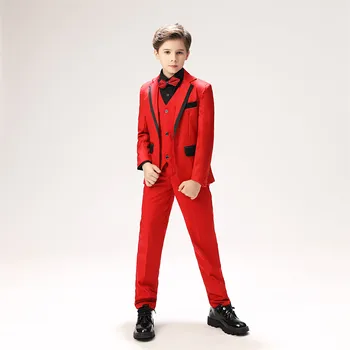 

YuanLu Boys Suits Blazer Formal Costume For Wedding Party Piano Autumn & Winter Boys Outfit Slim Fit Kids Suits Red
