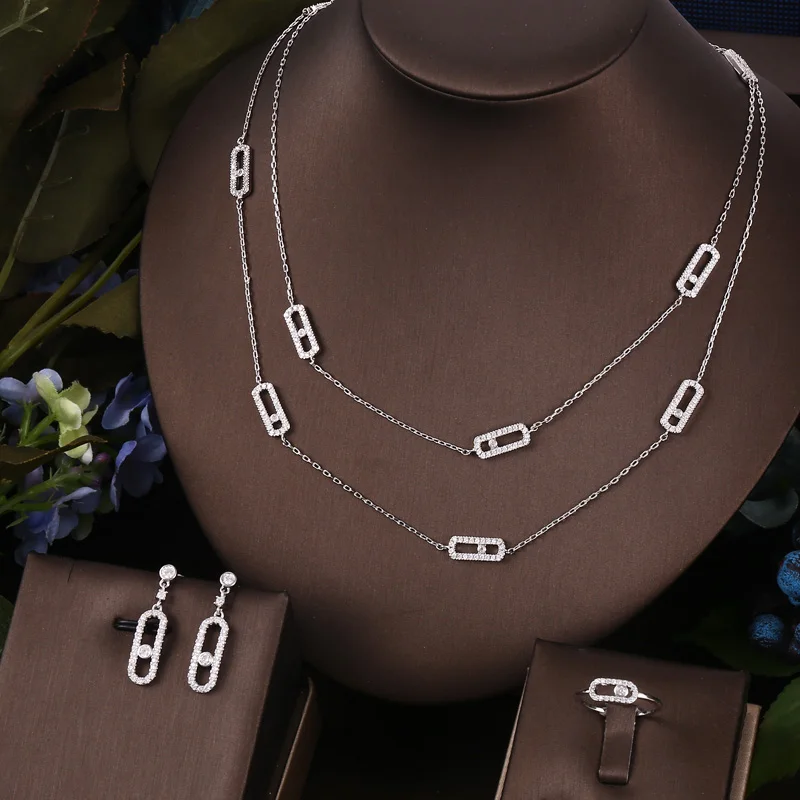 4pcs Bridal Zirconia Full Jewelry Sets For Women Party Luxury Dubai Nigeria CZ Crystal Wedding Jewelry Sets bridal jewelry sets crystal jewelry sets