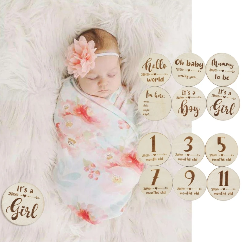 Sale Handmade Baby Milestone Card Wood Infants Bathing Gift Newborn Photography Props P31B pBQKMGrw1J9