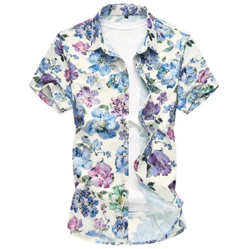 

Southeast Asian style summer men's plus size 7XL short sleeve casual flower shirt