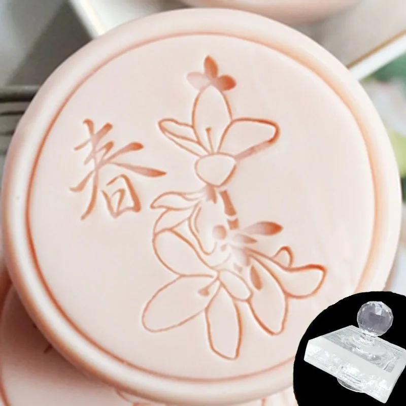 Lotus Plum Blossom Flower Pattern Handmade Soap Stamp, Clear DIY, Natural Acrylic, Decorative Soap Making, Custom Printing Tools
