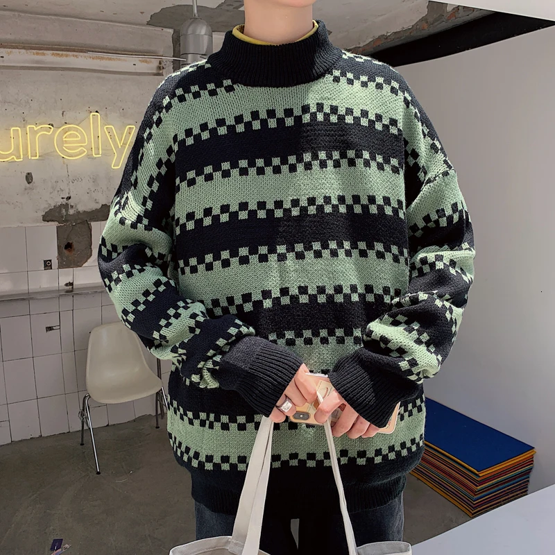Winter Sweater Men Warm Fashion Contrast Color Casual Knit Sweater Man Sweter Clothes Loose Long-sleeved Pullover Male Clothes Winter Sweater Men Warm Fashion Contrast Color Casual Knit Sweater Man Sweter Clothes Loose Long-sleeved Pullover Male Clothes