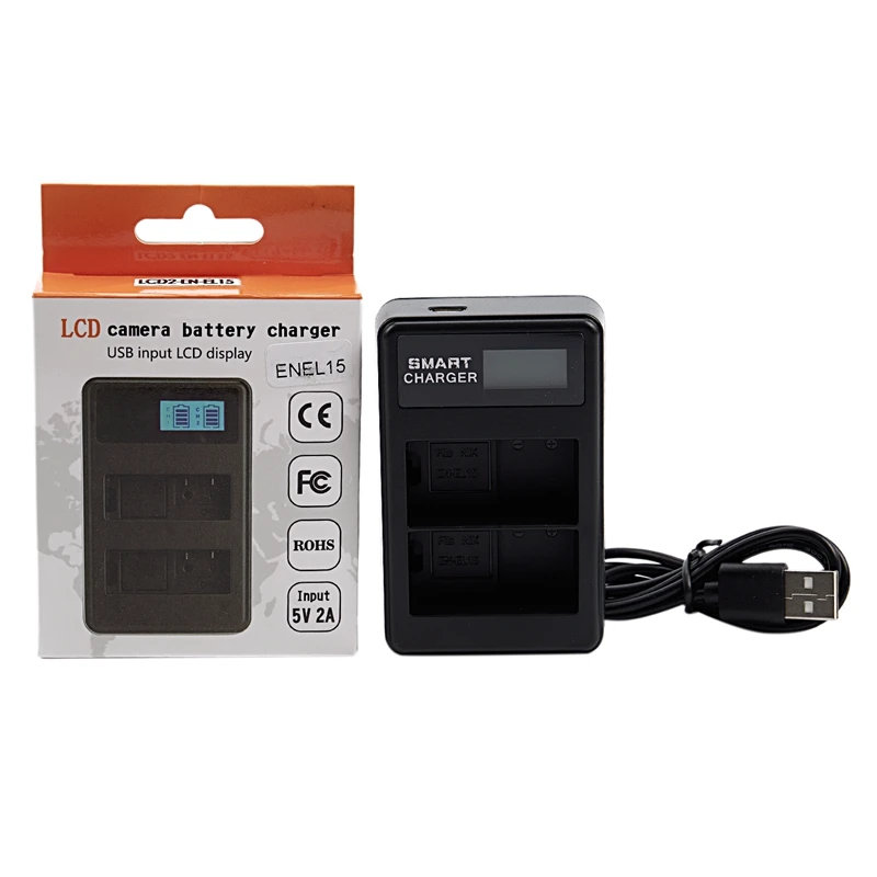 Usb Lcd зарядное устройство En-El15 для Nikon D850/D810/D800E/D800/D750/D610/D7200/D7100/D7000/V1
