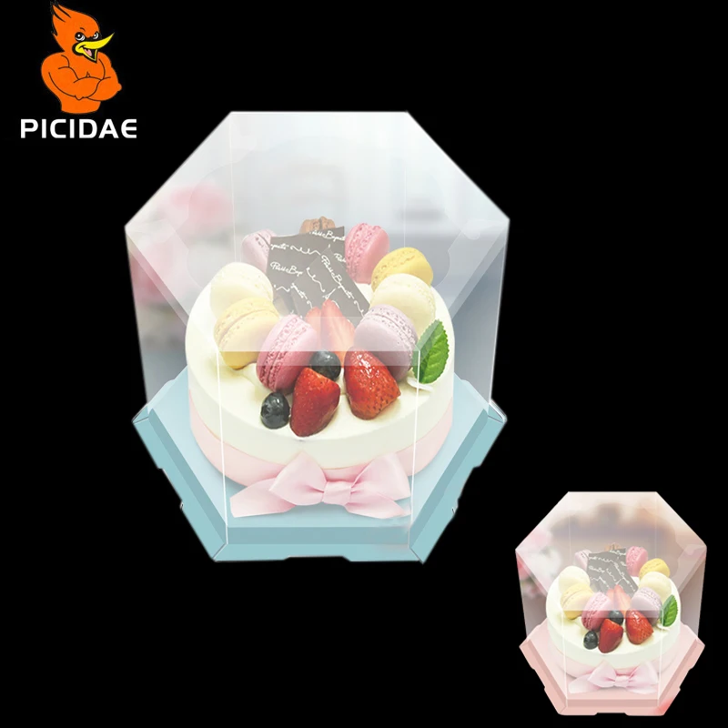 

Hexagon Round Top Fully Transparent Cake Box Party Packing Wedding Birthday Lovely Exhibition Toy Doll Gift Pastry Baked Goods