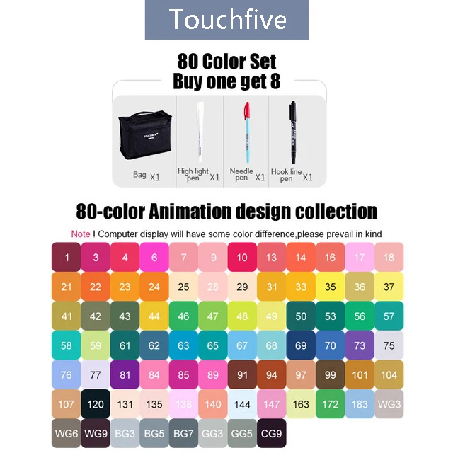80 animation design Touchfive маркер 30/40/60/80 Цвета набор маркеров для живописи жирной на спиртовой основе эскиз Маркеры Ручка для художника для рисования манга анимация - Цвет: 80 animation design