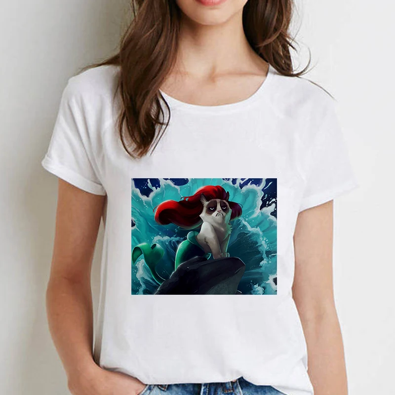

New Spoof Mermaid t shirt women fashion Harajuku Short Sleeve t-shirt White plus size funny animal Tshirt female Tops clothing