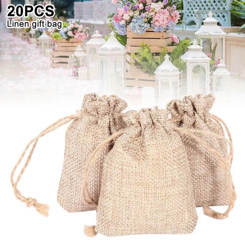 

20pcs Small Gift Bags Burlap Jute Favour Bags with Drawstring for Wedding Party Festive DIY Craft