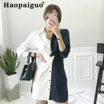 

Contrast Print Striped Autumn Dress Women Long Sleeve Singer Button Shirt Dress for Women Casual Wrap Bodycon Mini Dress Ladies