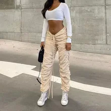 

Stacked Mid Waist Harem Pants Women Hipster Casual Lace Up Hip Hop Jogger Fitness Trousers Autumn Street Sweatpants 2022 New