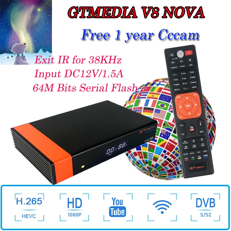GTMEDIA V8 NOVA спутниковый ТВ-приемник Full HD 1080P Встроенный Wi-Fi мощность USB2.0 DVB-S2 поддержка для Ютуба сетевой общий ТВ-приставка