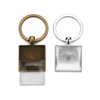 

2pcs Keychains Blank Pendants Settings Square 25mm Cabochon Gold Silver Color Keyrings Brzel Base Findings Diy Jewelry Making