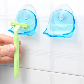 

Household Clear Blue Plastic Super Suction Cup Razor Rack Bathroom Razor Holder Suction Cup Shaver Storage Rack Promotion