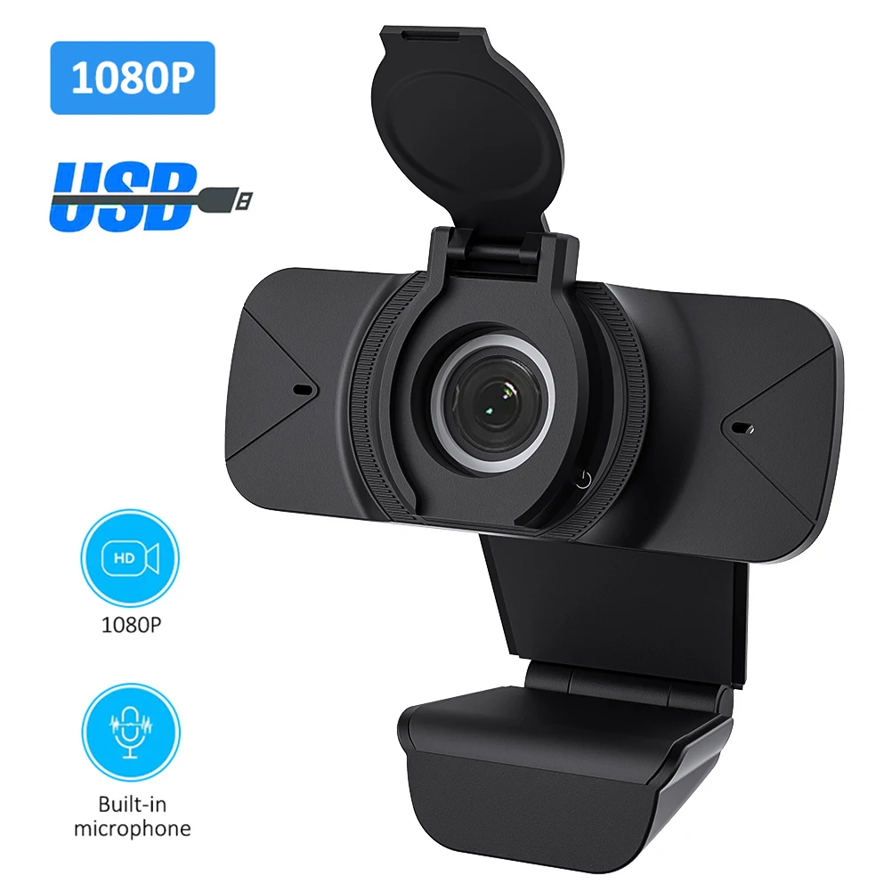 

1080p USB Web Cam With Cover Built-In Microphone Computer PC Laptop Camera For Live Broadcast Video Conference Distant Teaching