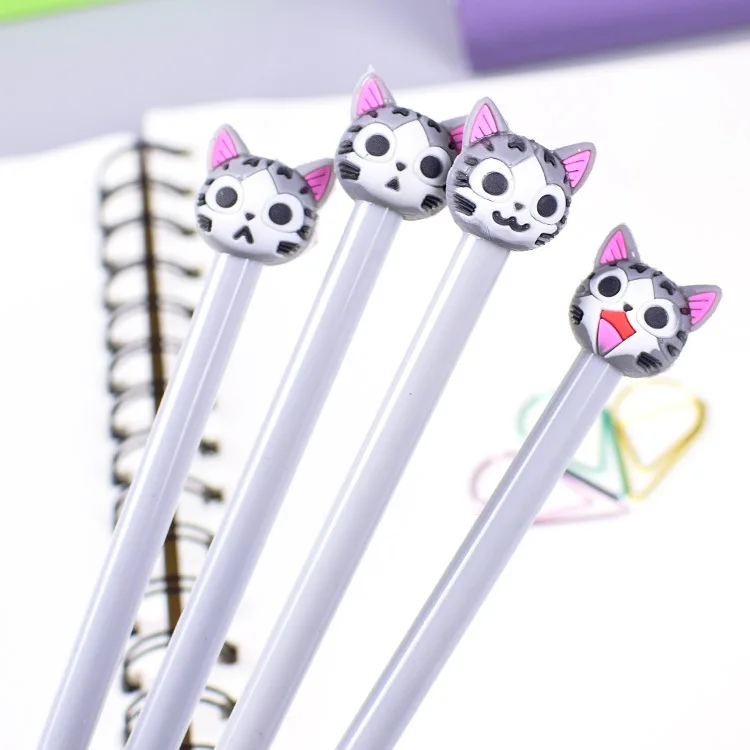 24 pcs Creative cute gray cat gel pen 0.5mm black student supplies writing stationery creative small fresh |
