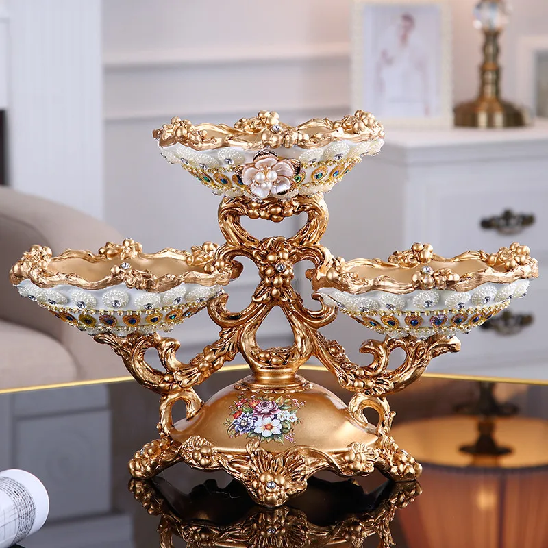 European Dried Fruit Plate Luxury Household Candy Plate Ornament Crafts Home Livingroom Ashtray Storage Box Table Ornament Deco